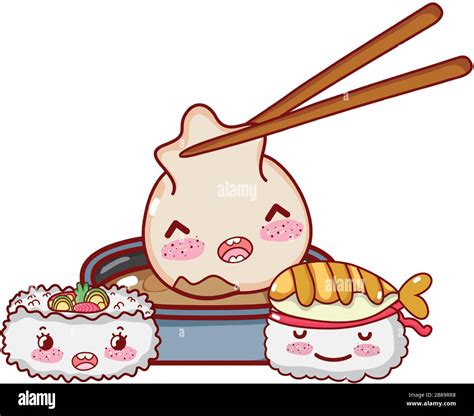 Kawaii Kn Del Sauce Und Essst Bchen Essen Japanische Cartoon Vektor