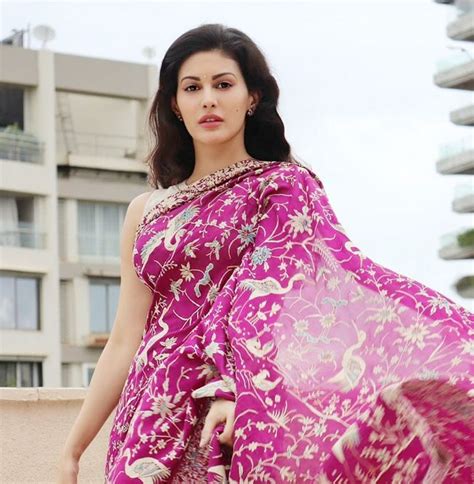 Actor Amyra Dastur Wears Beautifully Printed Pink Saree With Backless