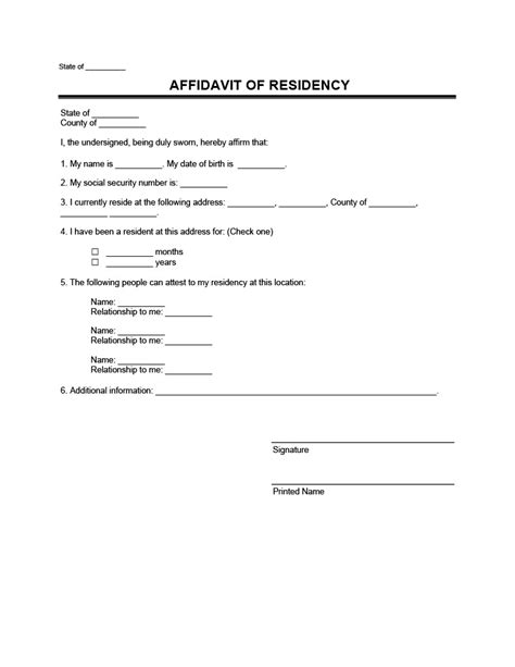 Affidavit Of Residency Fillable Form Printable Forms Free Online