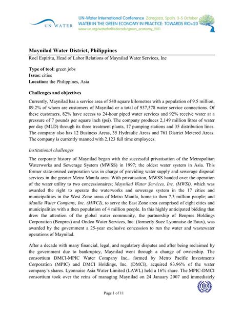 Maynilad Water District, Philippines Roel Espiritu, Head of Labor ...