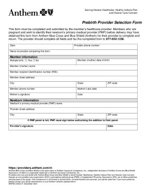 Fillable Online Prebirth Provider Selection Form Fax Email Print