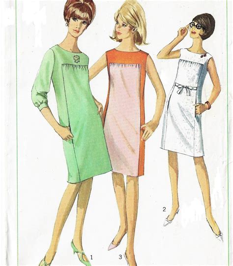 1960s Womens One Piece Shift Dress With Inset Front Simplicity Etsy