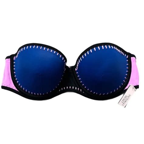 Victorias Secret Swim The Flirt Bandeau Padded Beach Bikini Top Blue 34C New EBay