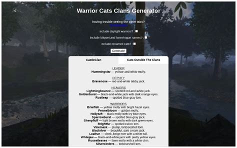 Warrior Cats Clans Generator