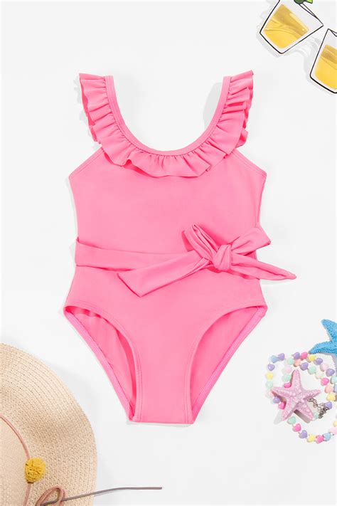 Girls Pink High Neck Belted One Piece Swimsuit Cupshe Uk