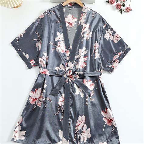 Women S Satin Floral Print Short Sleeve Nightgown Lounge Robe