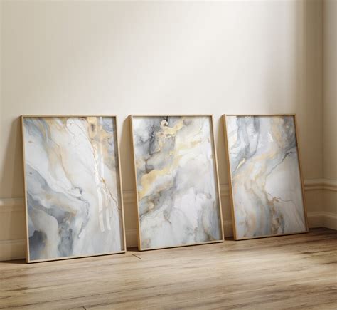 Grey And Gold Marble Set Triptych Wall Art Set Of Three Etsy