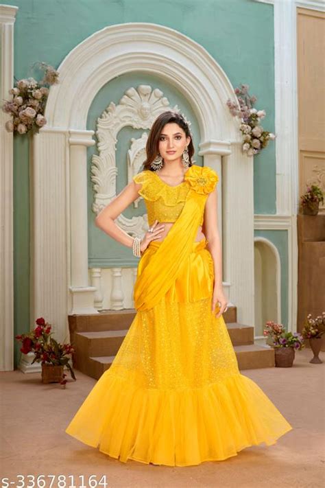 Praveena Designer Sunshine Radiance: Stylish Party Wear Lehenga Saree ...