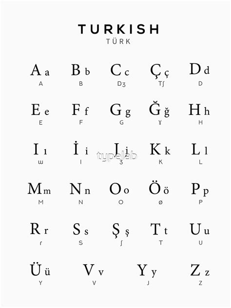 "Turkish Alphabet Chart, Turkey Language Chart, White" T-shirt by ...