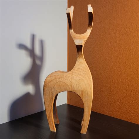 Wooden Reindeer Wooden Sculpture Home Décor Natural Wood Deer Wooden