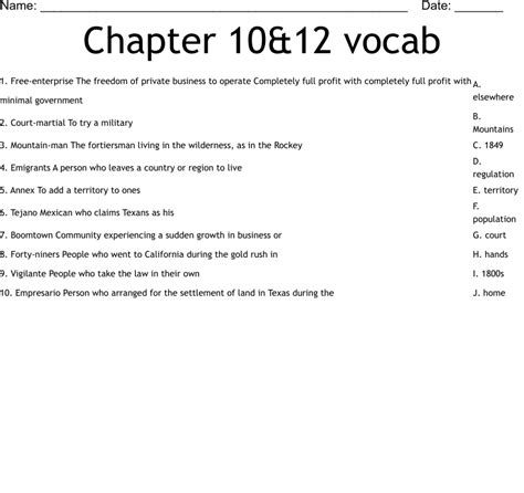 Chapter 10and12 Vocab Worksheet Wordmint