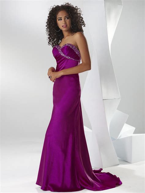 Purple Column Strapless Sweetheart Backless Sweep Train Beading Full