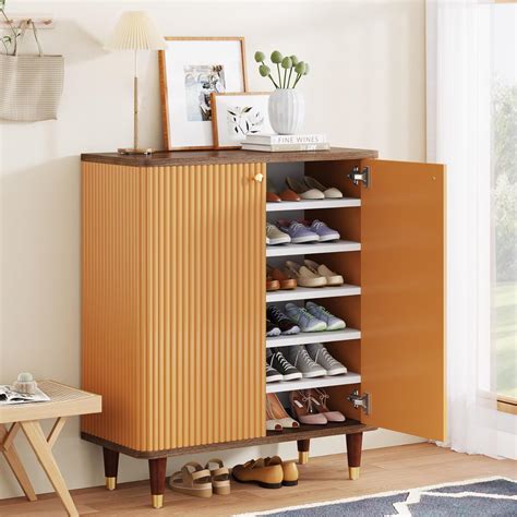 Amazon Tribesigns Wood Shoe Cabinet With Doors Pairs Shoe