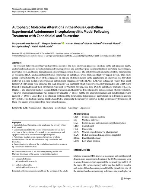 Autophagic Molecular Alterations In The Mouse Cerebellum Experimental