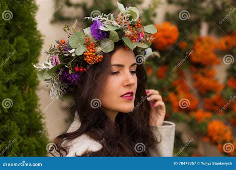 Pretty Woman In A Flower Crown Stock Image Image Of Chic Nature