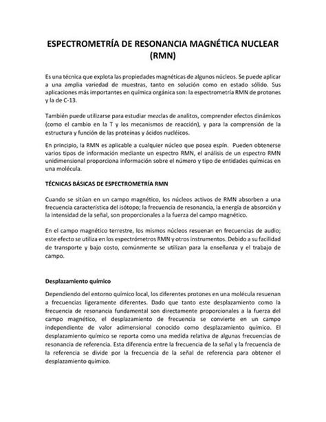 Espectrometría de Resonancia Magnética Nuclear Chemnotes by DM uDocz