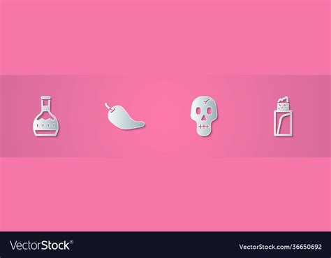 Set Paper Cut Tequila Bottle Hot Chili Pepper Pod Vector Image