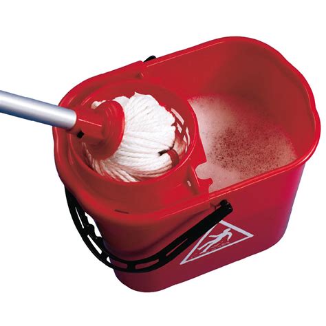 Work Red Plastic Mop Bucket With Wringer Litre Rd