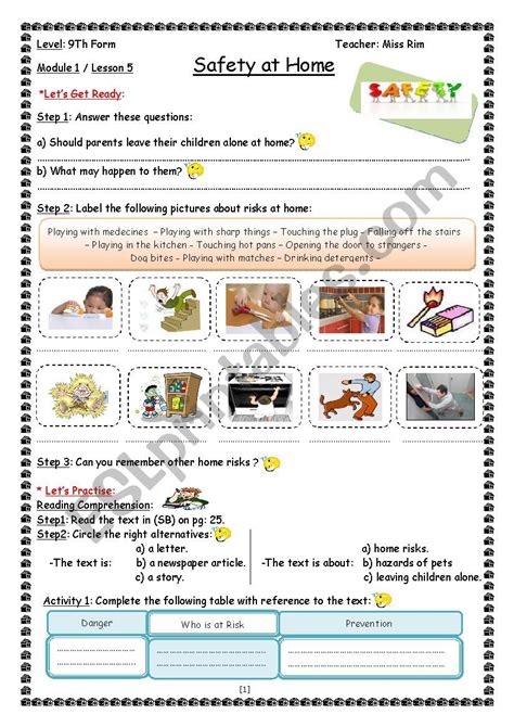 Safety In The Home Worksheets Grade 1