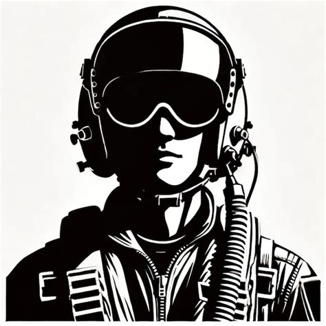 Una ilustración de silueta vectorial en blanco y negro de un piloto en