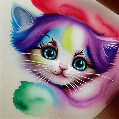 Cute And Adorable Multicolored Baby Cheshire Kitten Watercolor Kawaii