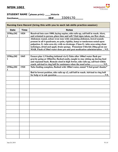 Nursing Care Record V1.20 - NFDN 1002 STUDENT NAME ( please print