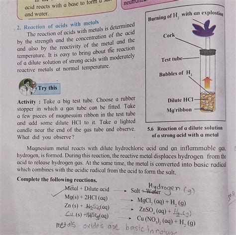 2. Reaction of acids with metals The reaction of acids with metals is det..