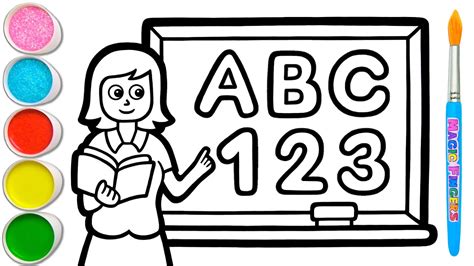 Menggambar Melukis Mewarnai Gambar Guru Yang Mengajar Abc 123 Untuk