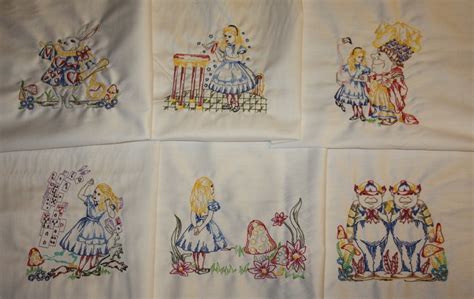 Alice In Wonderland Machine Embroidered Quilt Blocks Set A Etsy