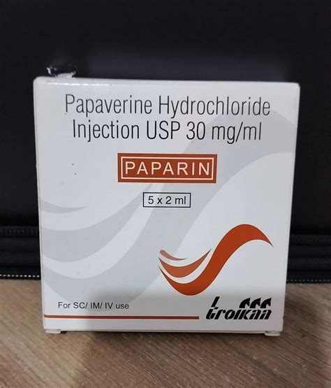 papaverine hydrochloride injection usp strength  mg  rs box