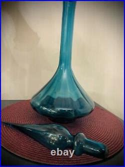 Vintage Mcm Angled Genie Bottle Teal Blue Empoli Italy With Extra Large