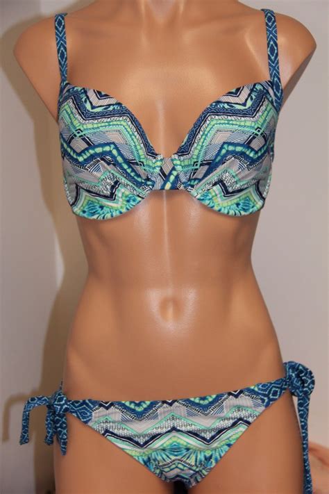 NWT Profile Blush Swimsuit Bikini Set 2pc Set Sz M S F Cup Multi Tie