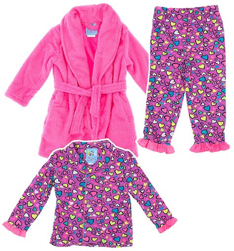 Hot Pink Heart Pajama Set And Bath Robe For Toddlers And Girls