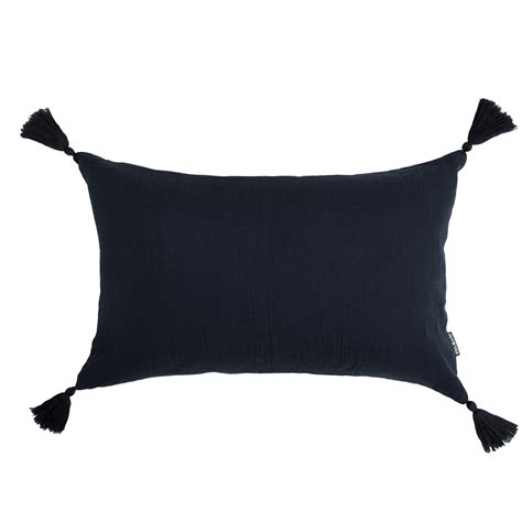 Coussin rectangulaire gaze de coton 40 x 60 cm Gaïa Bleu nuit Déco