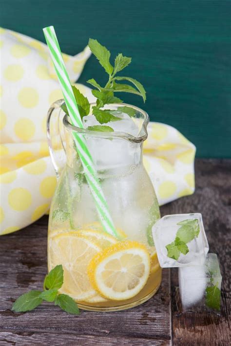 Homemade Lemonade with Mint Leaves Stock Image - Image of water, fruits ...