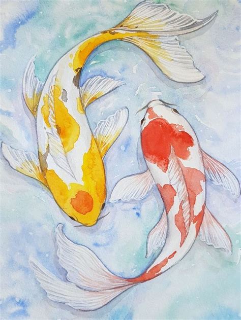 Two Gold And White Koi Fish Swimming In The Water