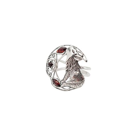 Wolf Moon Cherry Amber Sterling Silver Adjustable Ring Amberman