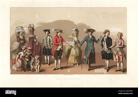 Fashionable French Dandies In The Gentlemens Frock Coats And Breeches