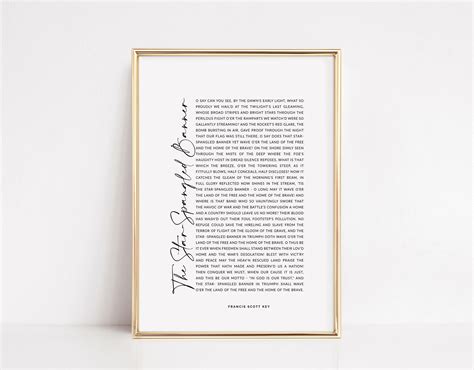 US National Anthem Lyrics Print USA National Anthem Print - Etsy