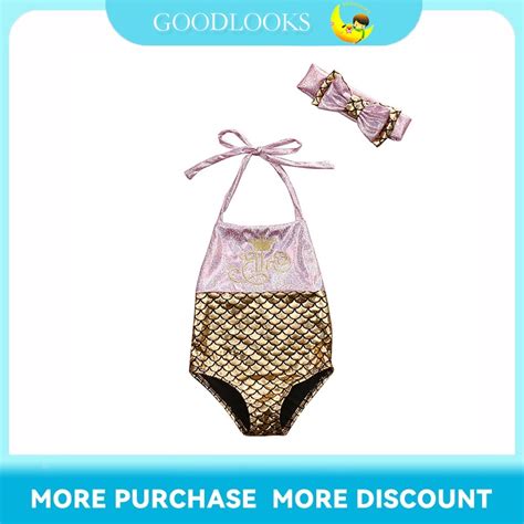 Newborn Baby Girls Mermaid Swimsuit Bodysuit Costume Swimwear Beach Bikini Set Shopee Malaysia