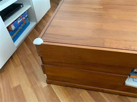 Scanteak Jasen Coffee Table Teak Solid Wood Square Shelves Drawer