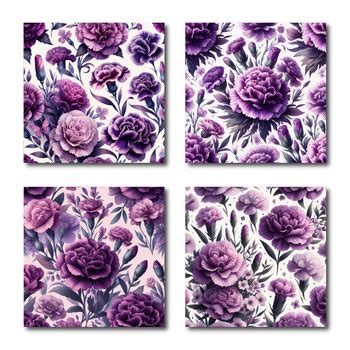 Purple Carnation Flower Digital Papers By Elks Art Studio Tpt