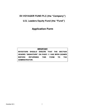 Fillable Online EII Voyager Fund Plc Application Form