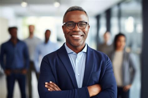 Premium Photo Portrait Of A Smiling Mature African American Businessman Posing In Front Of Her