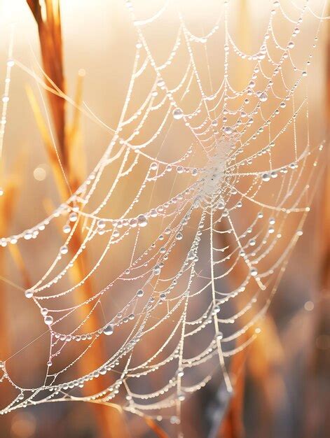 Premium Photo Water Droplets On A Spiderweb In The Morning Mist