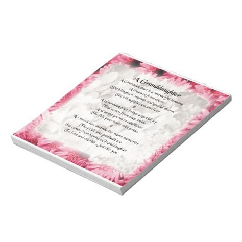 Granddaughter Poem Pink Floral Design Notepad Zazzle