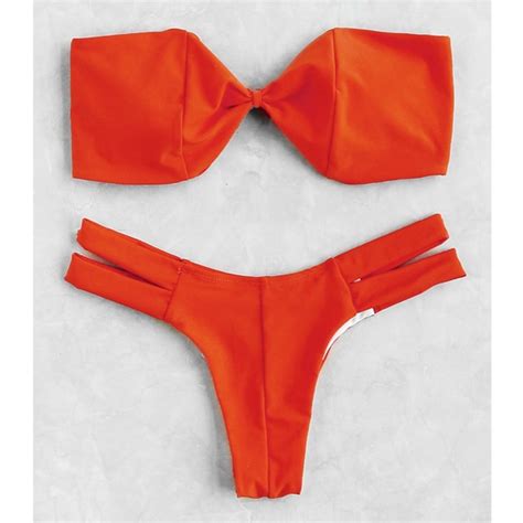 Stark Swim Swim Orange Coral Bandeau Strapless Bikini Set Cheeky Poshmark