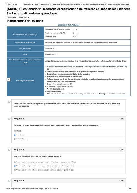 Examen AAB02 Cuestionario 1 Desarrolle El Cuestionario De Refuerzo En