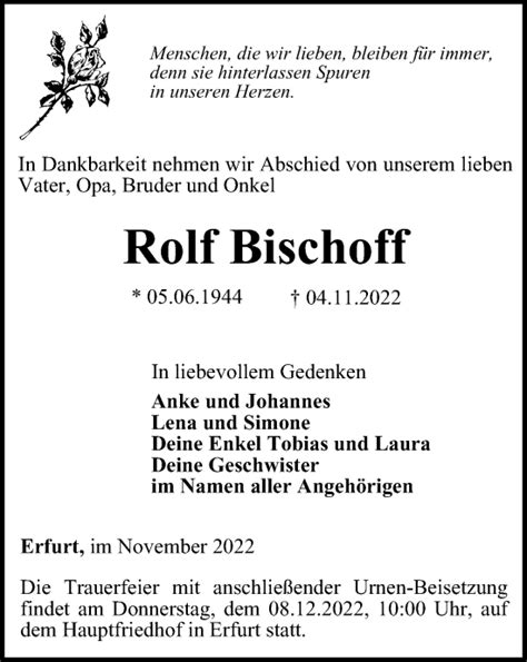 Traueranzeigen Von Rolf Bischoff Trauer In Thueringen De