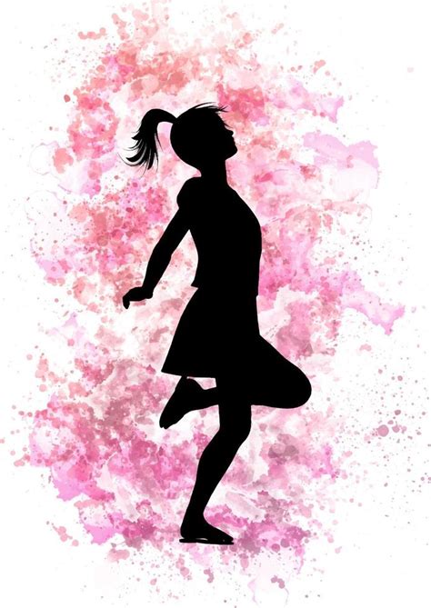 Silhouette D Une Fille Qui Saute Sur Un Fond Aquarelle Rose Art